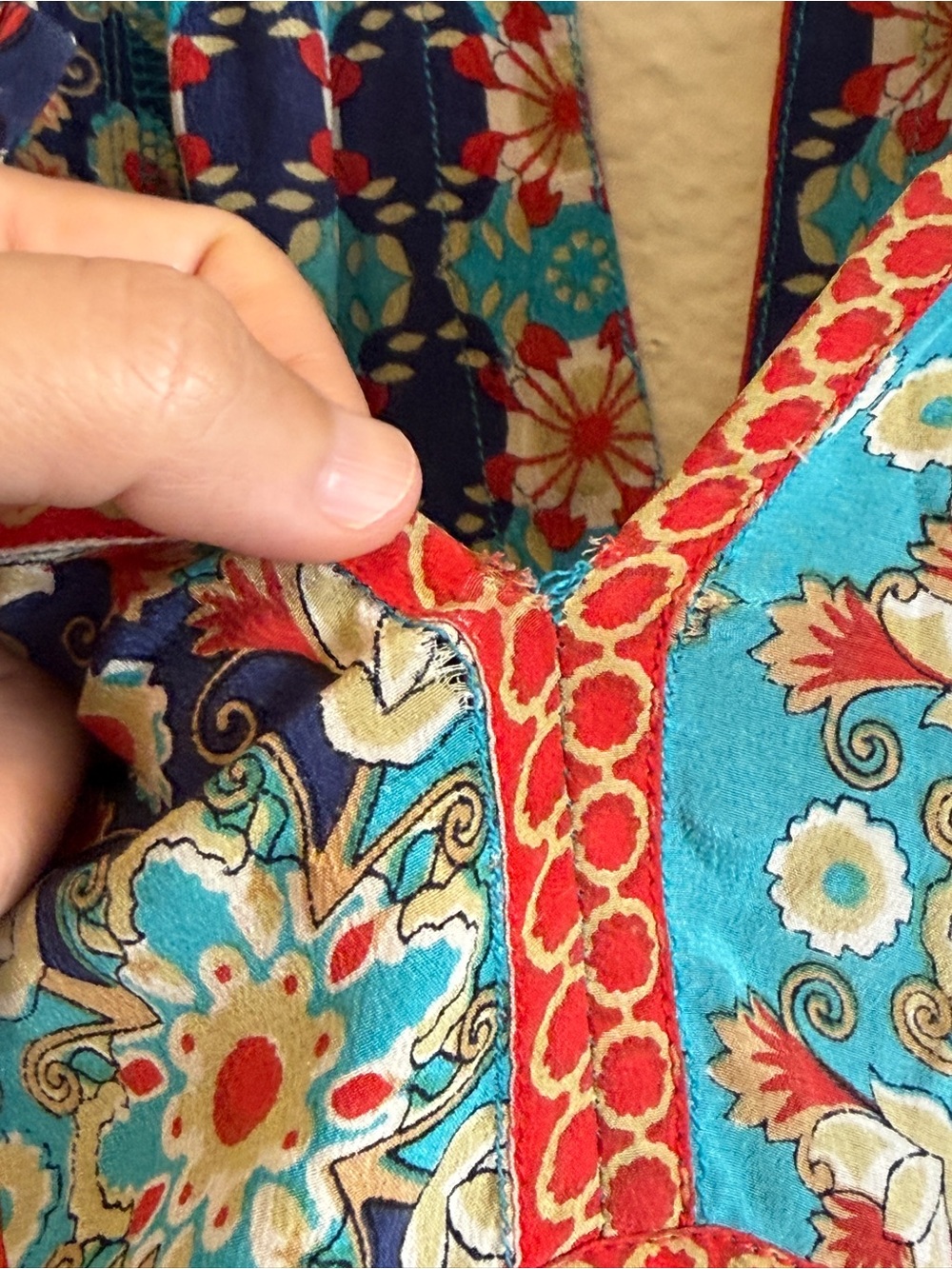 Tolani Turquoise Floral Print Silk Blouse-size M - Picture 6 of 10